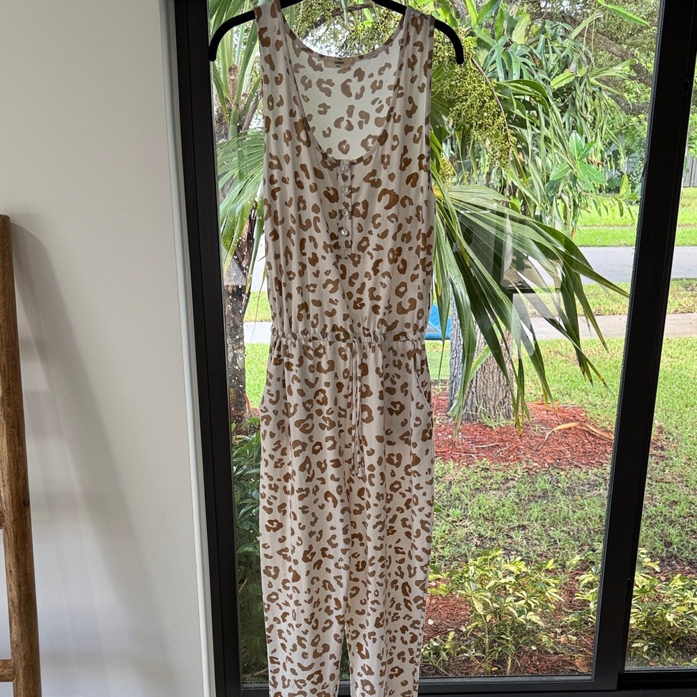 Entro Leopard Print Jumpsuit in Cream and Brown